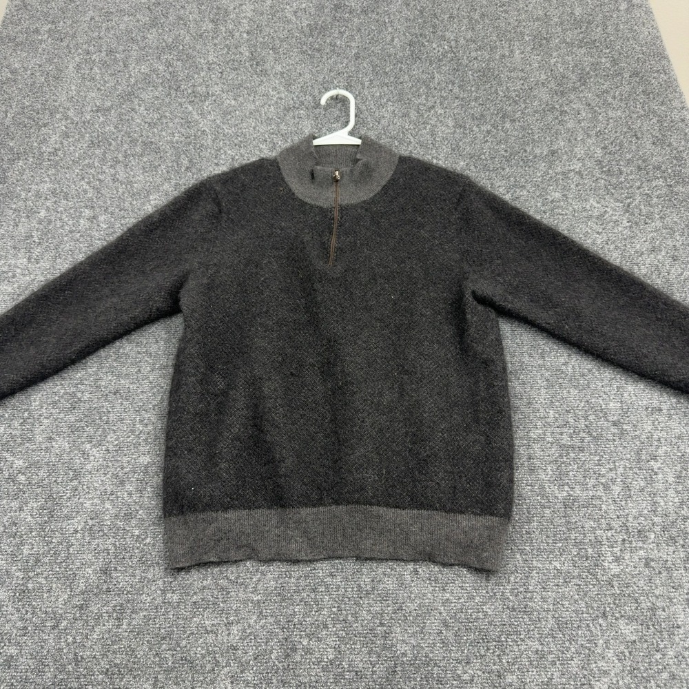 Unbranded Sweater Mens M Charcoal Cashmere Quarter Zip Mock Neck Casual Classic